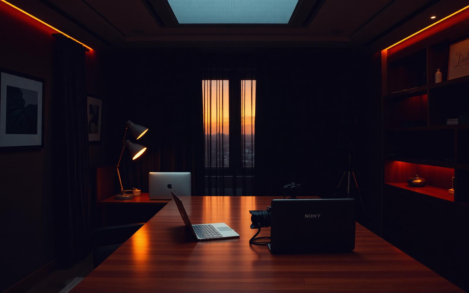 Profissional deixando a câmera sobre a mesa antes de uma reunião
